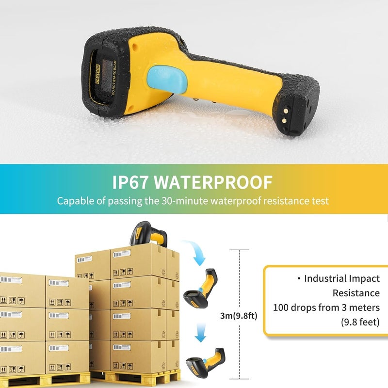 NETUM Upgraded QR Industrial Bluetooth Barcode Scanner with Charging Dock, Wireless 2D 1D Bar Code Reader 2600mAh Drop Protection Shock Dust Proof Hands Free for Windows Mac Android iOS (NT-1200) - Image 5